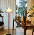 Wood Floor Lamp with Triangular Fabric Shade — product view 1