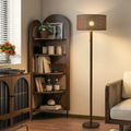 Wood and Metal Floor Lamp with Rattan Drum Shade — product view 1