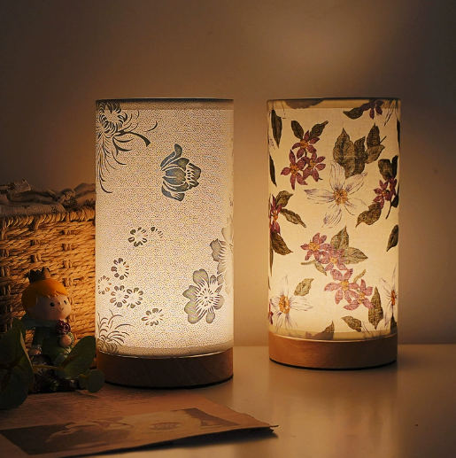 Botanical-Pattern Cylinder Table Lamp — product view 1