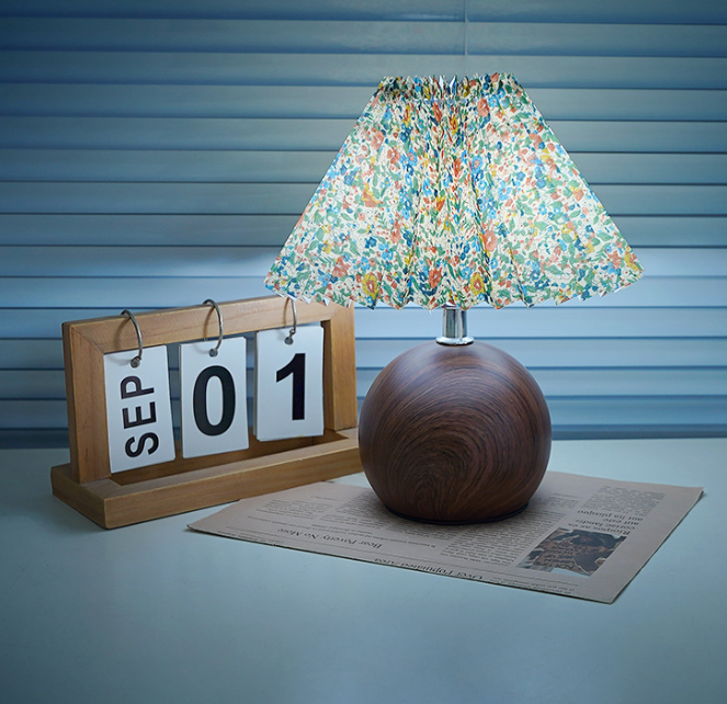 Wood Table Lamp with Pleated Shade and Finish Options — product view 2