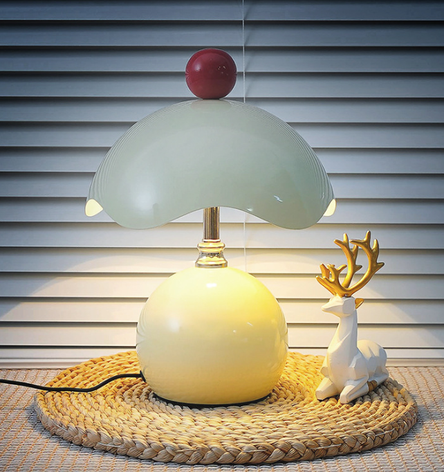 Glass Mushroom Table Lamp in Burgundy or Cream — product view 2