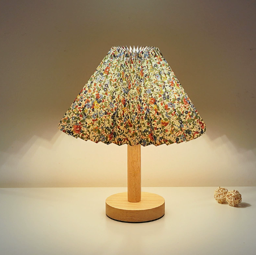 Wood and Metal Table Lamp with Pleated Shade — product view 2