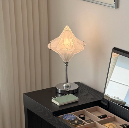 Glass Flower-Shade Table Lamp with Metal Base — product view 1