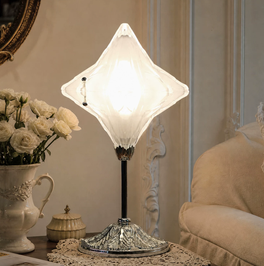 Glass Flower-Shade Table Lamp with Metal Base — product view 2