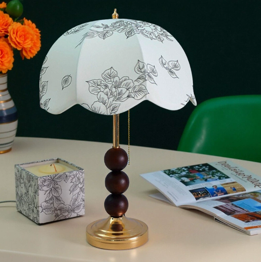 Metal Table Lamp with Scalloped Fabric Shade — product view 2