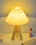 Wood Tripod Table Lamp with Pleated Shade Options — product view 1