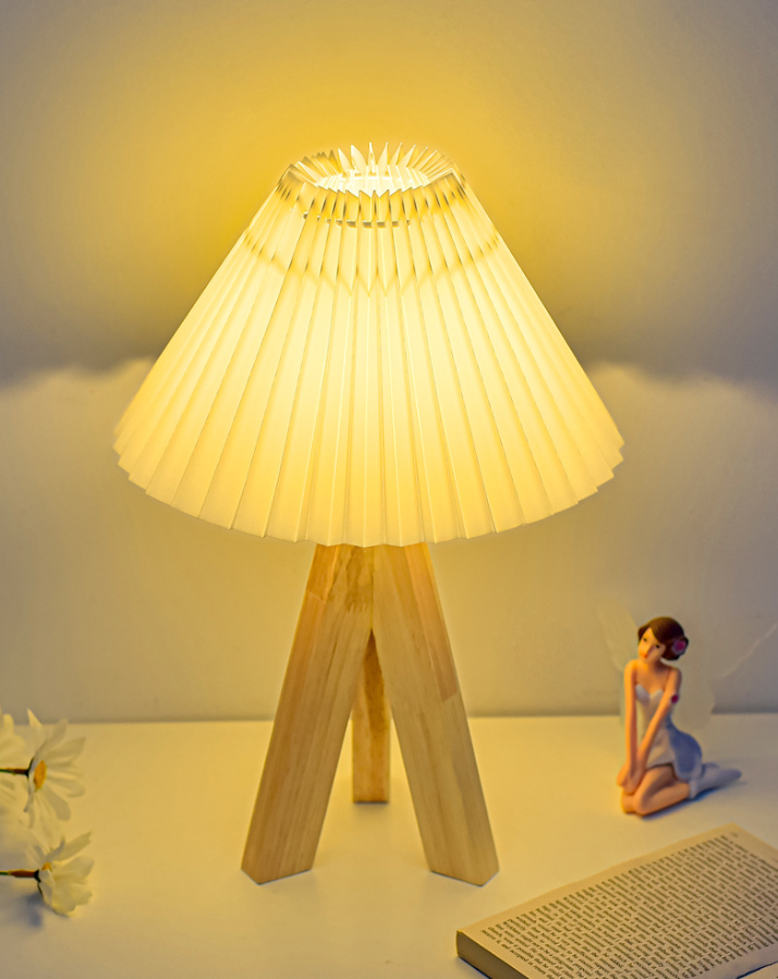 Wood Tripod Table Lamp with Pleated Shade Options — product view 1
