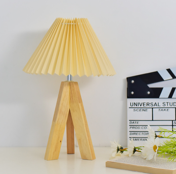 Wood Tripod Table Lamp with Pleated Shade Options — product view 2