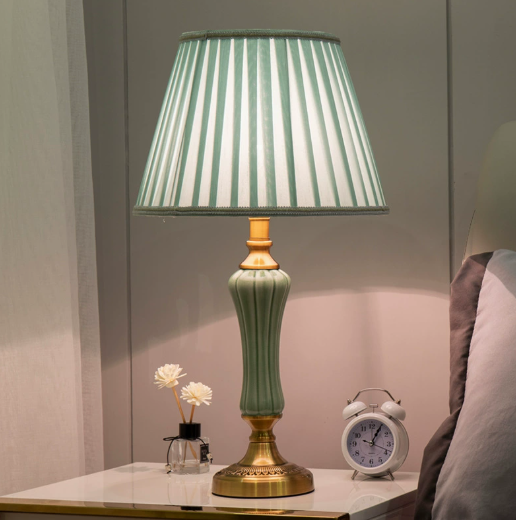 Ceramic Table Lamp with Pleated Fabric Shade — product view 1