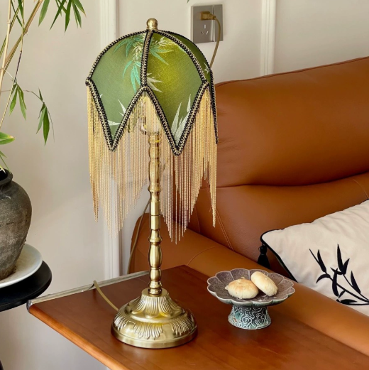 Green Fringe-Shade Accent Table Lamp — product view 1