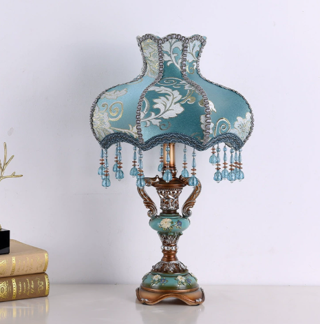 Ceramic Table Lamp with Victorian-Style Beaded Shade — product view 1