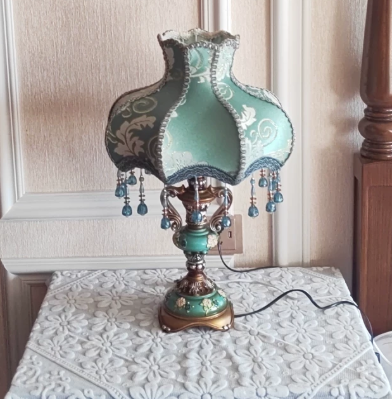 Ceramic Table Lamp with Victorian-Style Beaded Shade — product view 2