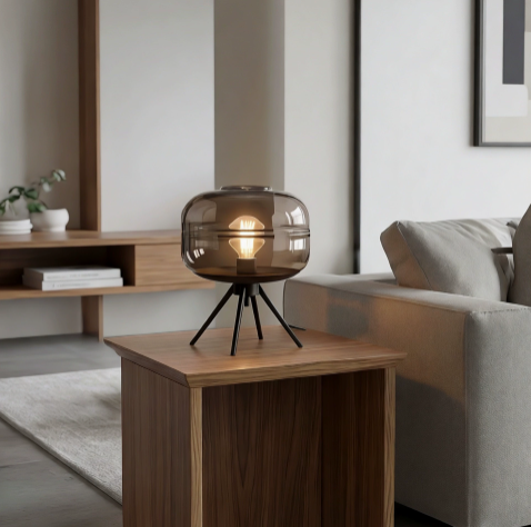 Glass Globe Table Lamp with Metal Tripod Base — product view 1
