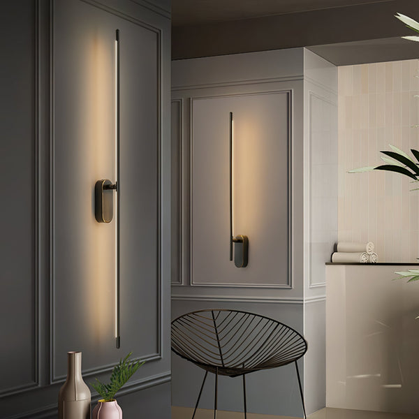 Stick Shaped Brass & Black Metal Wall Sconce with LED