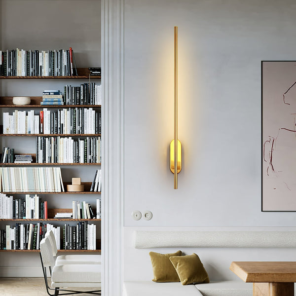 Stick Shaped Brass & Black Metal Wall Sconce with LED