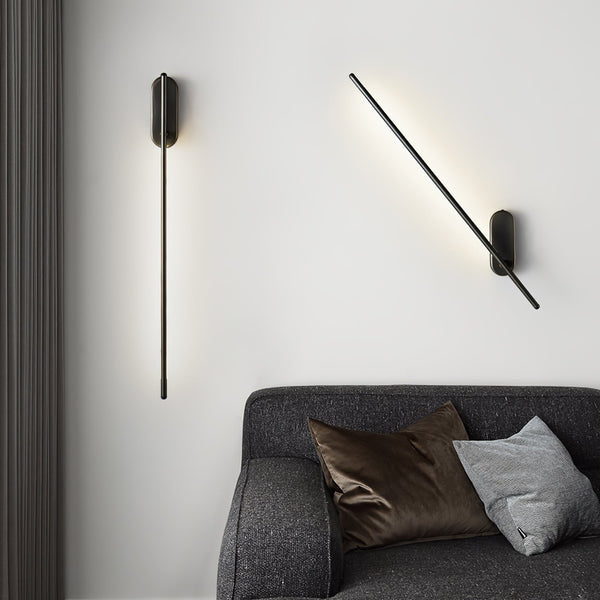 Stick Shaped Brass & Black Metal Wall Sconce with LED