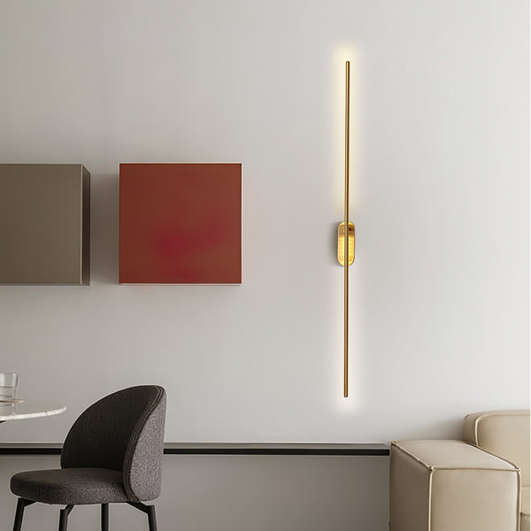 Stick Shaped Brass & Black Metal Wall Sconce with LED