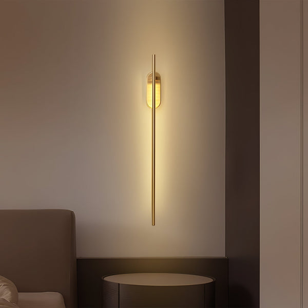 Stick Shaped Brass & Black Metal Wall Sconce with LED