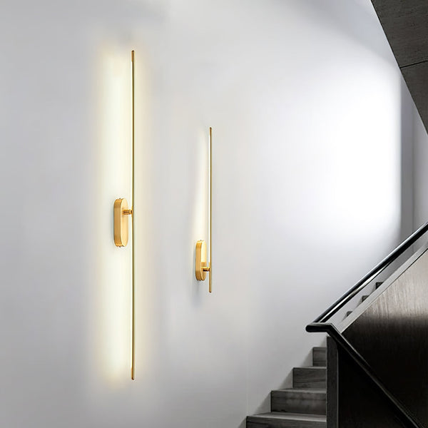 Stick Shaped Brass & Black Metal Wall Sconce with LED