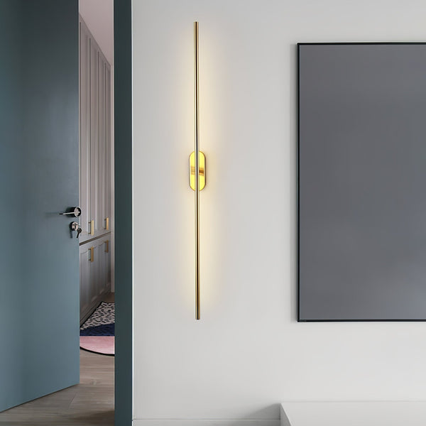 Stick Shaped Brass & Black Metal Wall Sconce with LED
