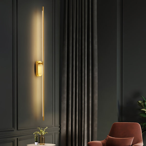 Stick Shaped Brass & Black Metal Wall Sconce with LED