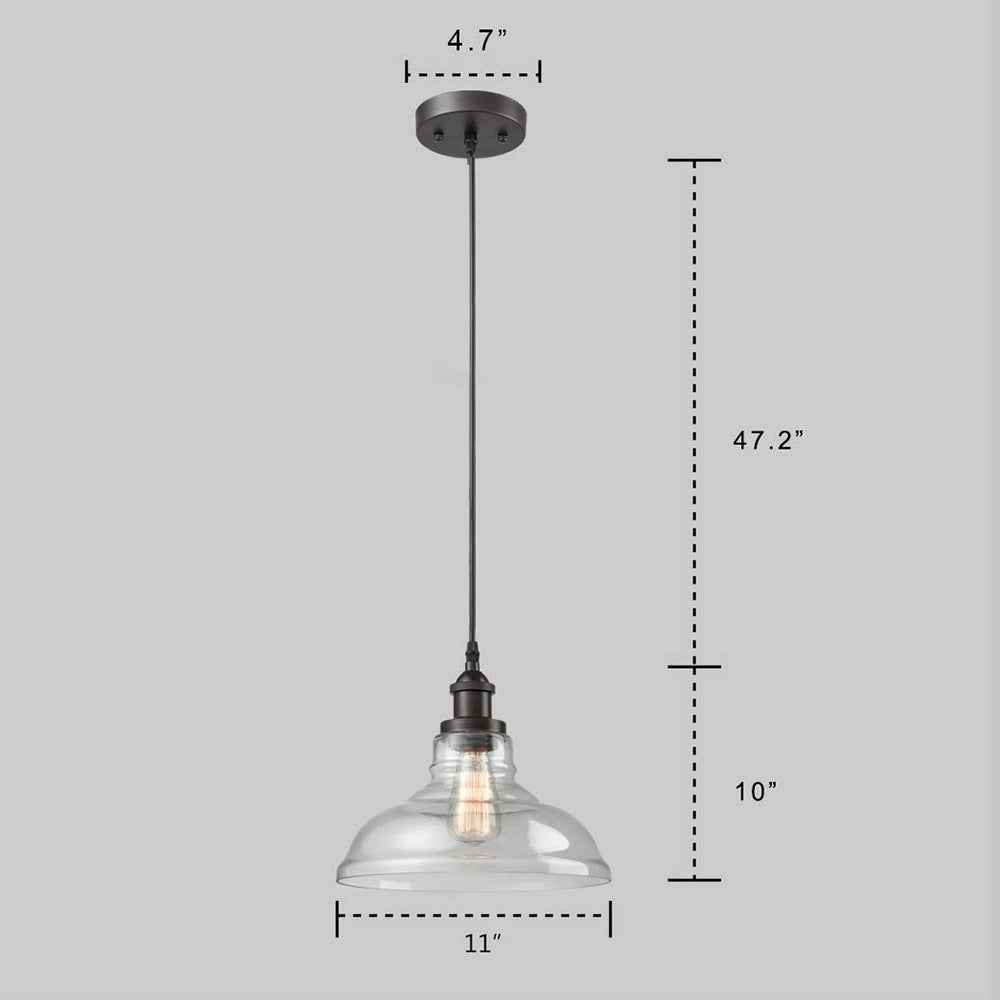 Pendant dimensions: 11 inch diameter, 10 inch fixture height, 47.2 inch suspension, and 4.7 inch canopy