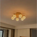 Japanese-Inspired Round Wood Flush Mount Light in interior setting 1