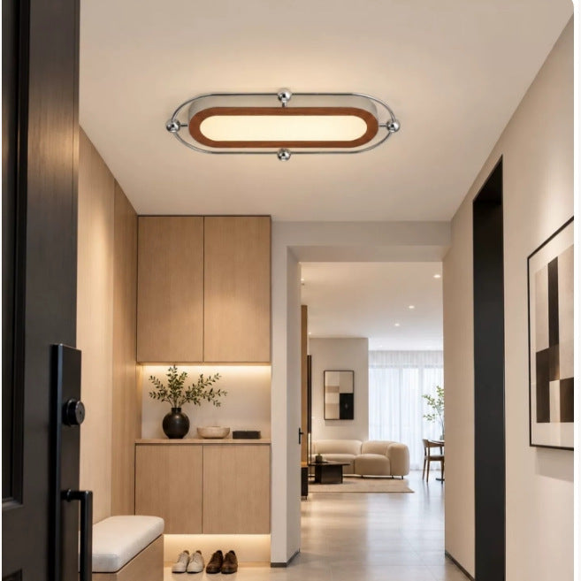 Warm Wood Round LED Ceiling Light in interior setting 2