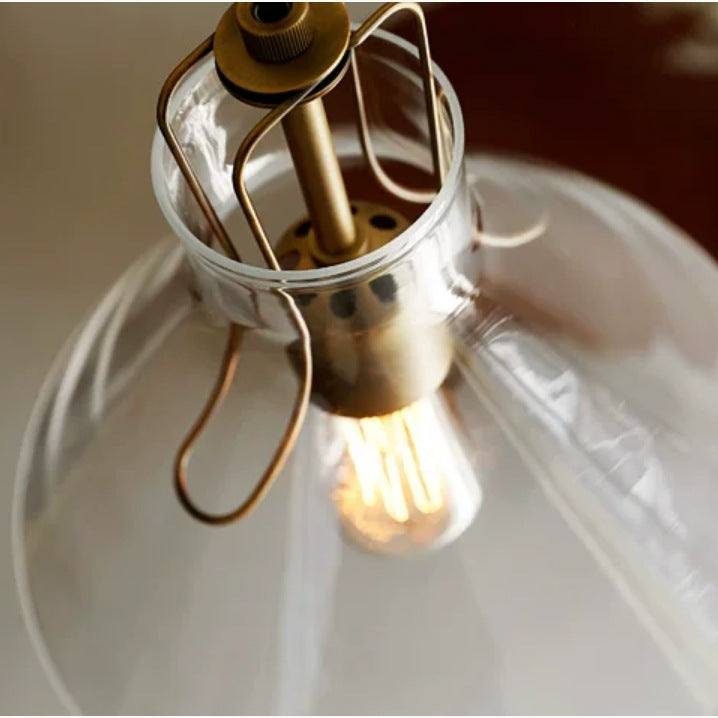 Vintage Clear Glass Brass Accent Pendant Light, interior scene 2